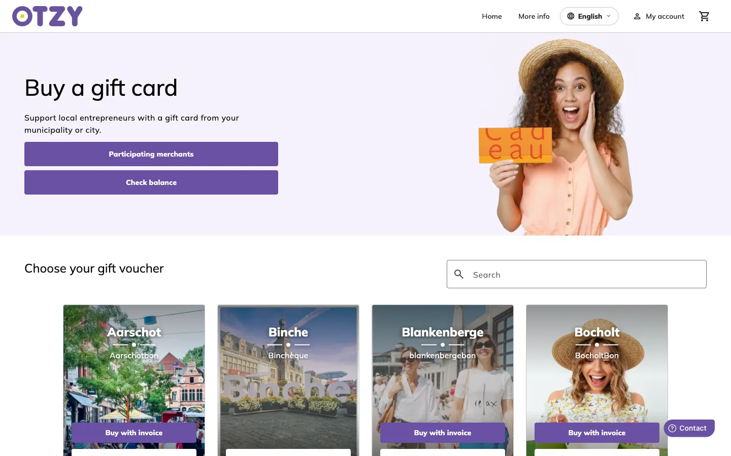 Otzy's public gift voucher webshop